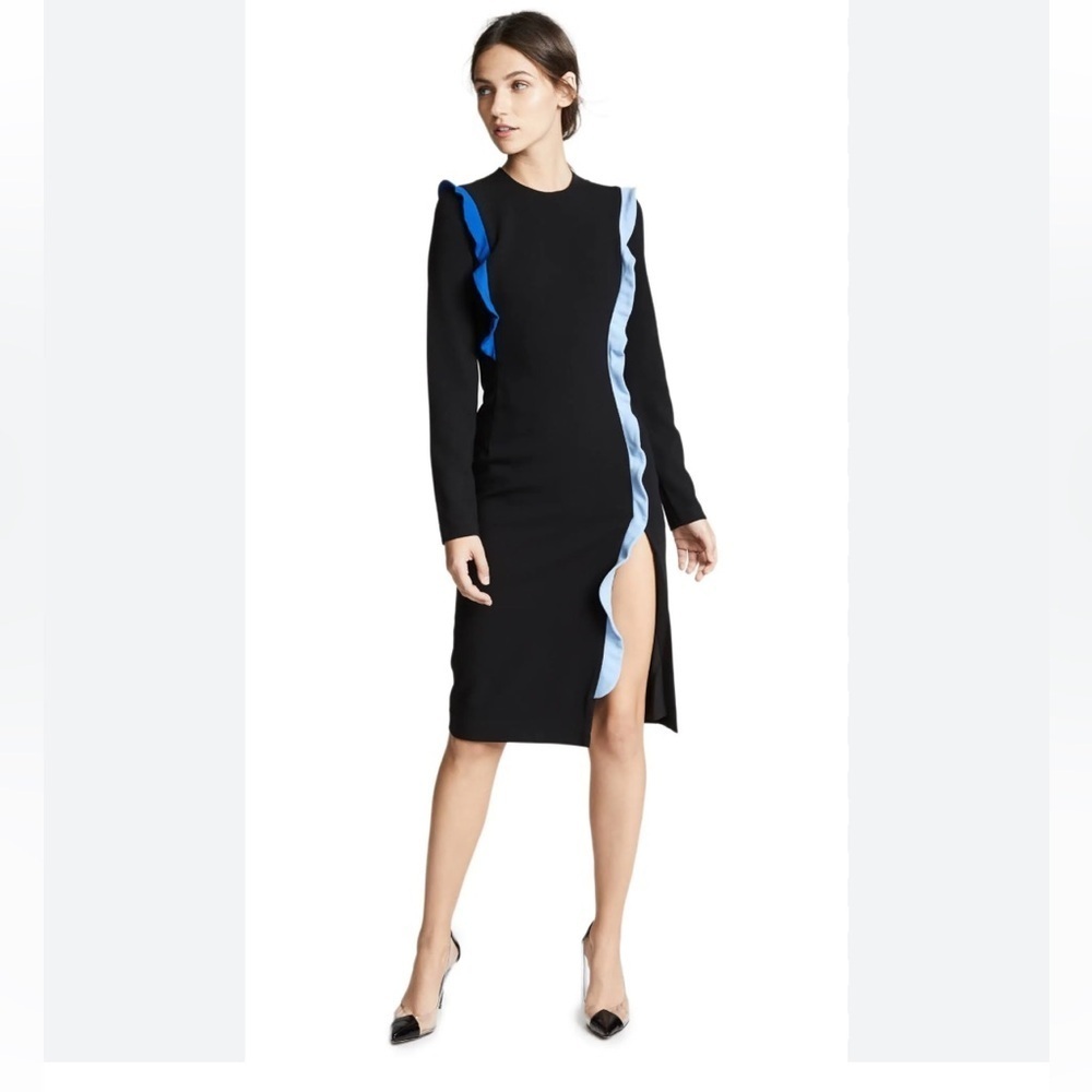 Black Halo black long sleeve blue ruffle dress midi size 6